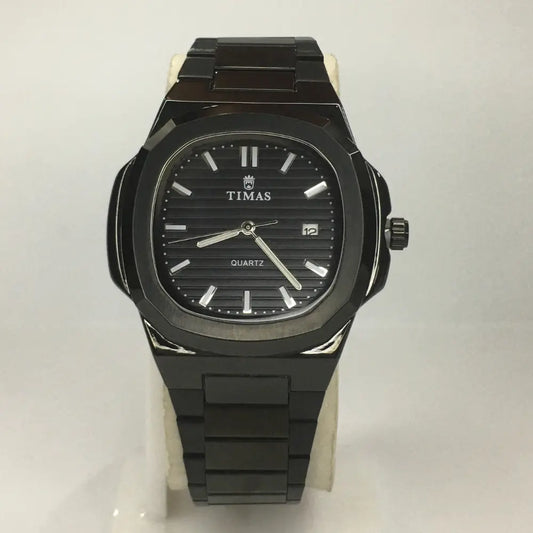 T.M Elegant Stainless Steel Watch Black golden And Silver | Premium Quartz Timepiece⌚