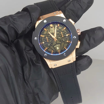 Timas Royal Chronograph – Rose Gold Black And Brown Edition - Leather Strap Watch