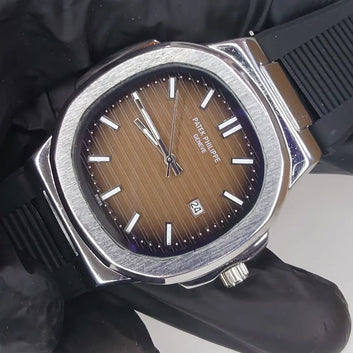 Patek Philippe Nautilus Style Watch ⌚ | Luxury Design | Elegant Blue & Brown Dials | Premium✨ Rubber Strap