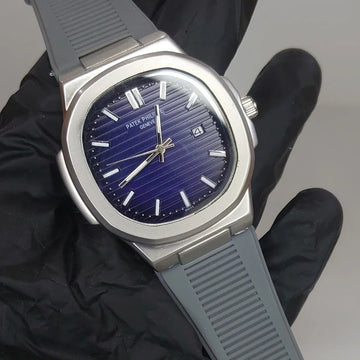 Patek Philippe Nautilus Style Watch ⌚ | Luxury Design | Elegant Blue & Brown Dials | Premium✨ Rubber Strap