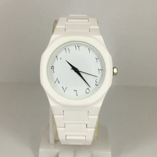 White Arabic Numeral Wristwatch – Elegant & Minimalist