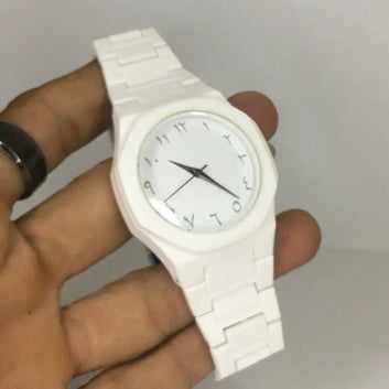 White Arabic Numeral Wristwatch – Elegant & Minimalist